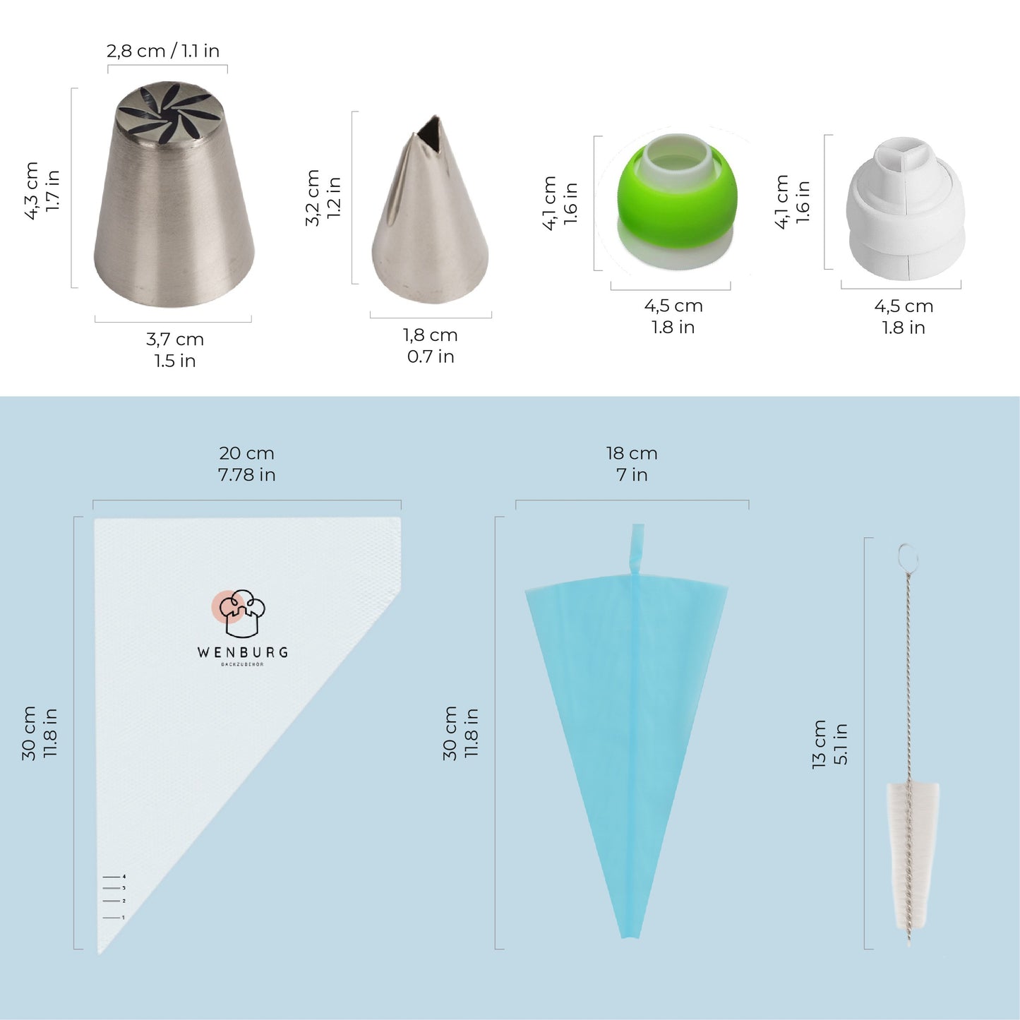 Wenburg Russian stainless steel piping nozzle set deluxe