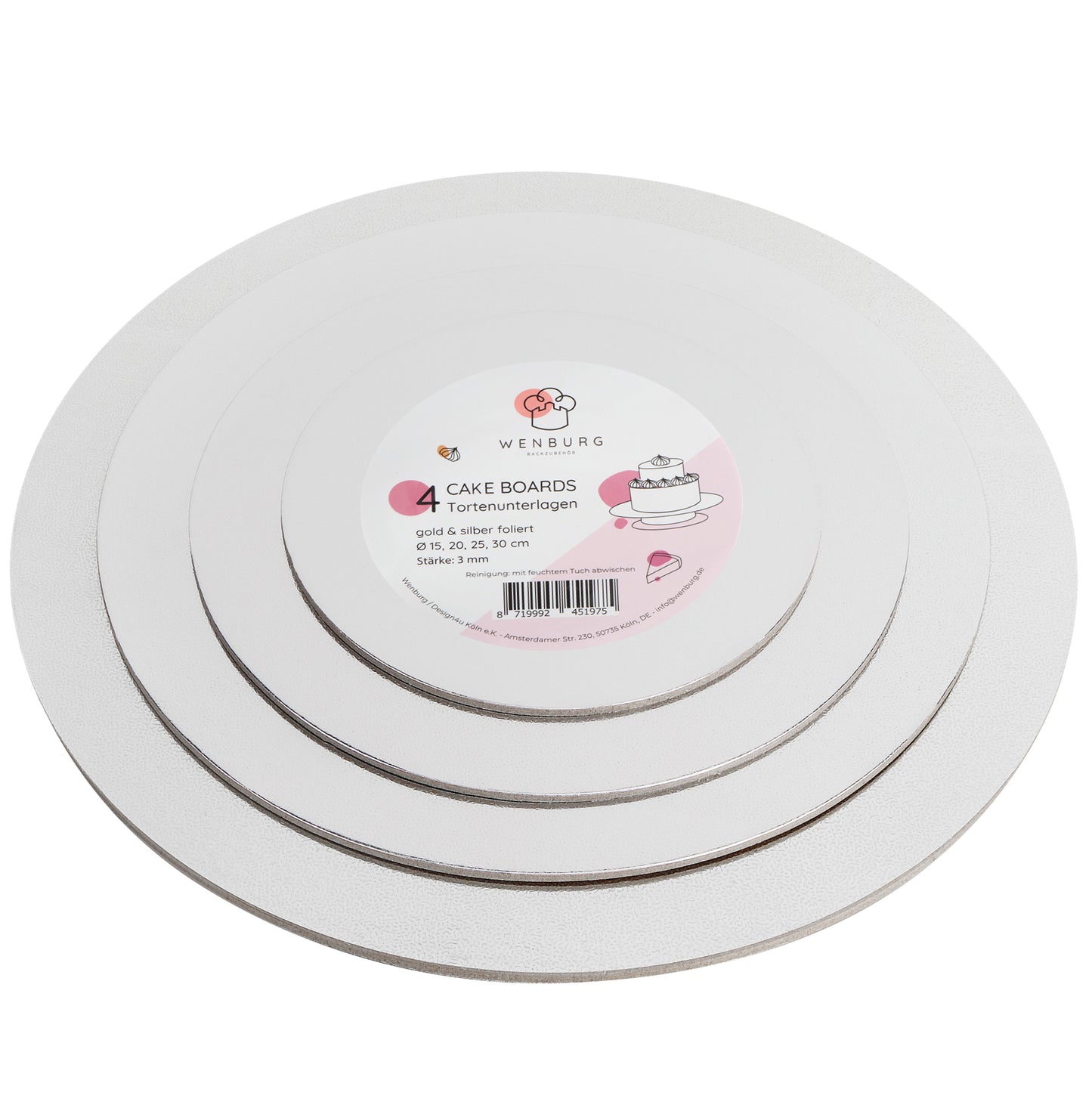 Wenburg Premium Cake Board Set, 4 Tortenunterlagen