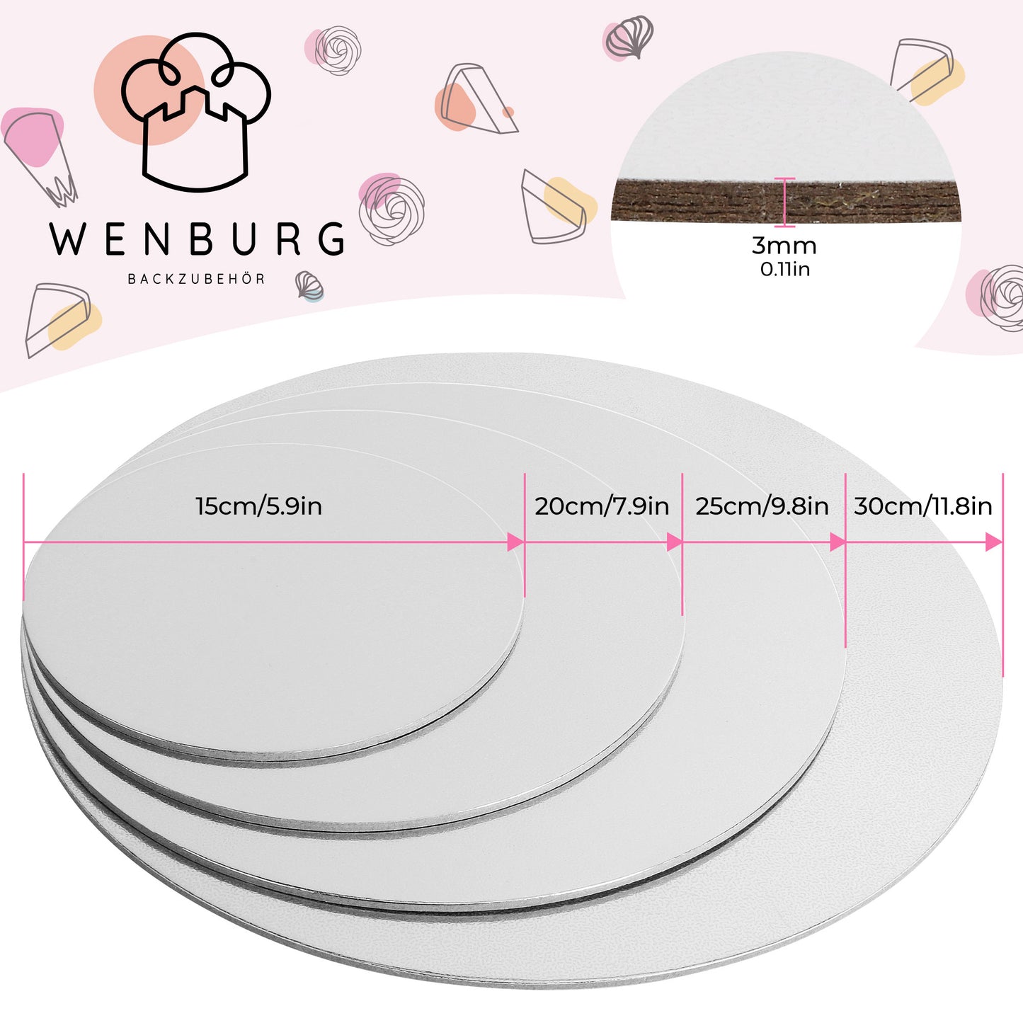 Wenburg Premium Cake Board Set, 4 Tortenunterlagen